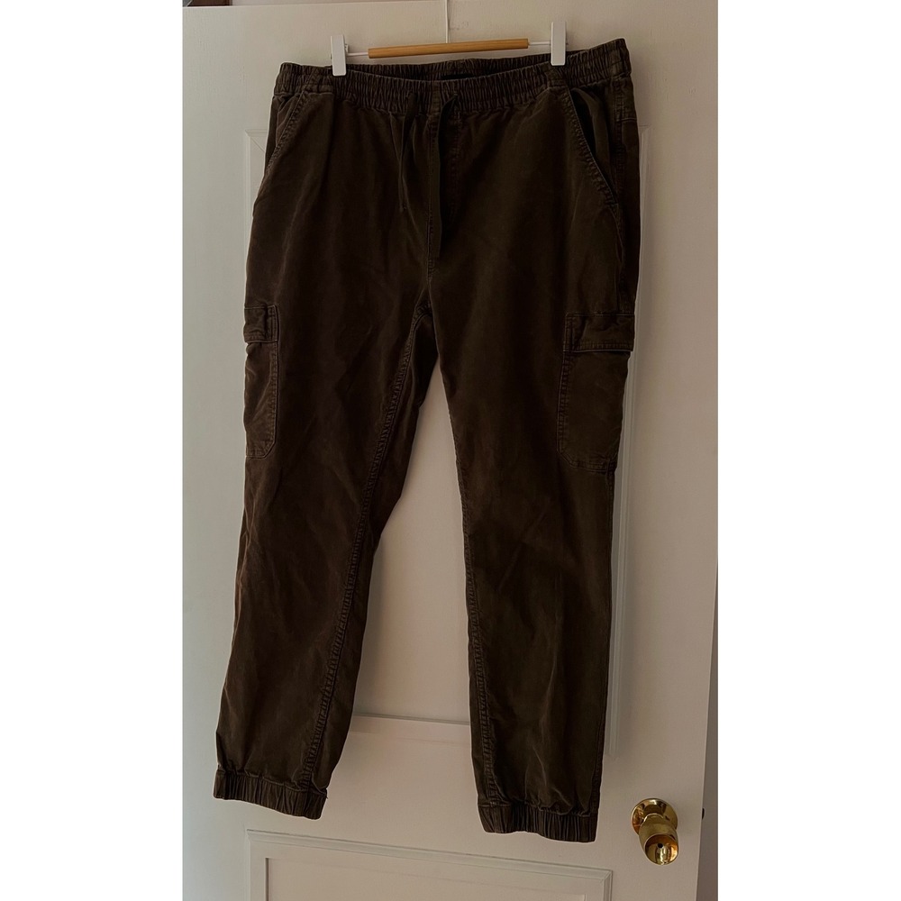 Prana Mens Corduroy Cargo Jogger Pants Brown Elastic Waist Drawstring Size L
